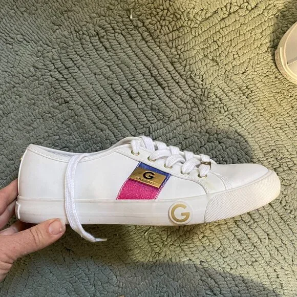 G by Guess Women White Lace Up Glitter on Stripe Sneakers Casual Shoes Size 7.5 - Picture 11 of 12